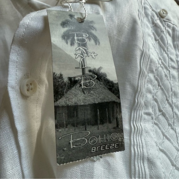 Bohio Breeze Men’s L White 100% Linen Short Sleeve Button Shirt Beach Resort - Picture 10 of 13